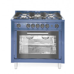 Kuchnia gazowa 5-palnikowa z konwekcyjnym piekarnikiem elektrycznym i z grillem, niebieska