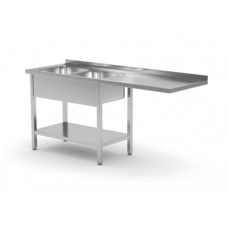 Stół ze zlewem dwukomorowym, półką i miejscem na zmywarkę lub lodówkę 2100x700x850mm