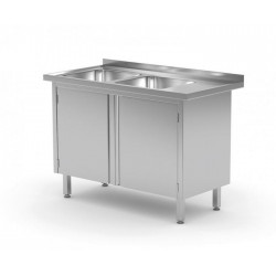 Stół ze zlewem dwukomorowym,szafka z drzwiami na zawiasach 1200x600x850mm