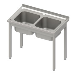 Stół stalowy bez półki ze zlewem 2-komorowym, skręcany, 1000x600x850 mm