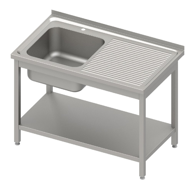 Stół stalowy z półką ze zlewem 1-komorowym lewym, spawany, 1000x600x850 mm