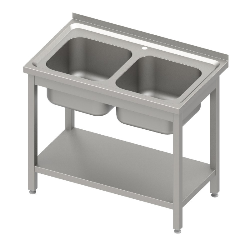 Stół stalowy z półką ze zlewem 2-komorowym, spawany, 1000x700x850 mm