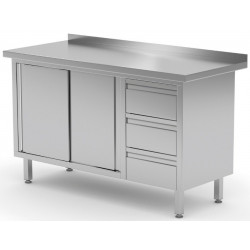 Stół przyścienny szafka z trzema szufladami i drzwiami suwanymi 1200x700x850mm