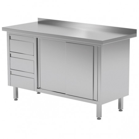 Stół przyścienny szafka z trzema szufladami i drzwiami suwanymi 1600x700x850mm