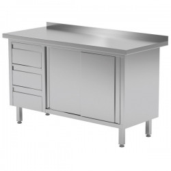 Stół przyścienny szafka z trzema szufladami i drzwiami suwanymi 1400x700x850mm