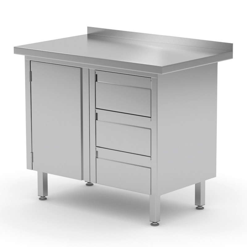 Stół przyścienny szafka z trzema szufladami i drzwiami na zawiasach 830x700x850mm