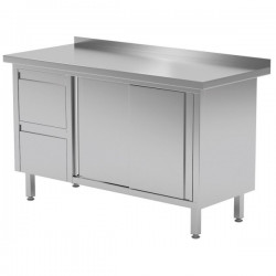 Stół przyścienny szafka z dwiema szufladami i drzwiami suwanymi 1300x600x850mm