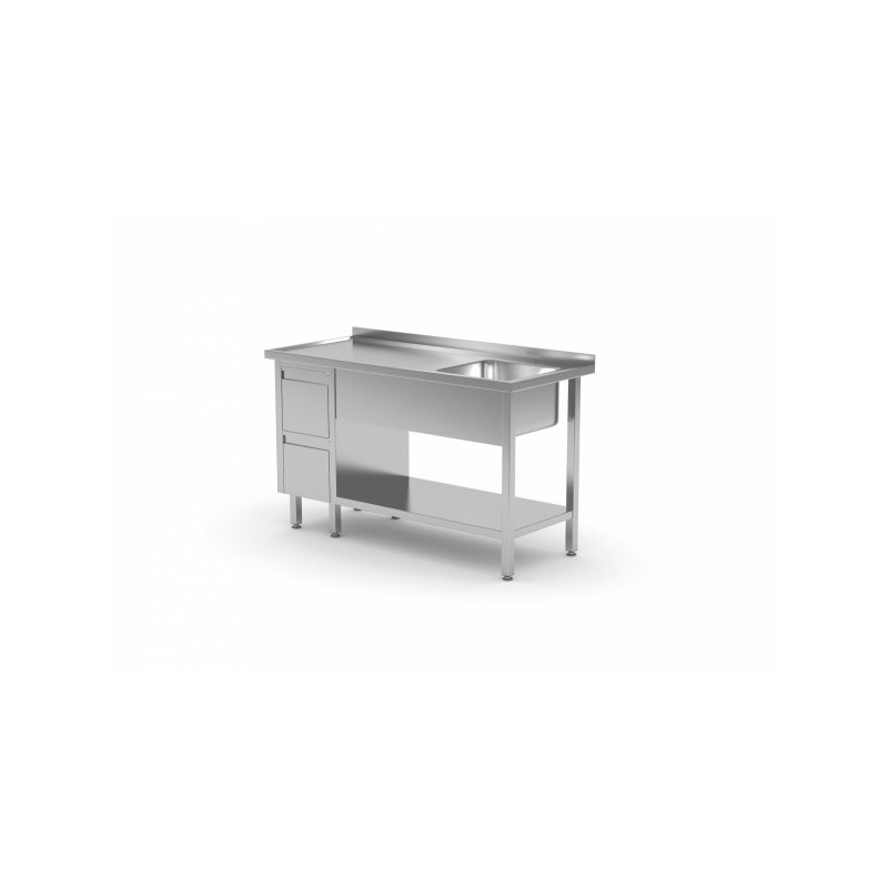 Stół ze zlewem jednokomorowym ,półką i szafką z dwiema szufladami 1200x700x850mm