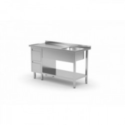 Stół ze zlewem jednokomorowym ,półką i szafką z dwiema szufladami 1600x700x850mm