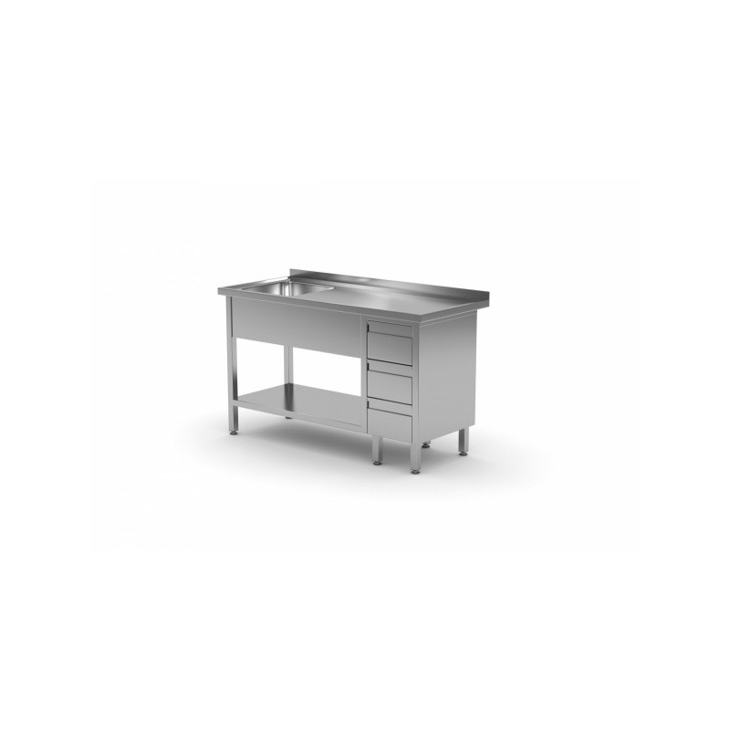 Stół ze zlewem jednokomorowym ,półką i szafką z trzema szufladami 1500x600x850mm