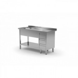 Stół ze zlewem jednokomorowym ,półką i szafką z trzema szufladami 1600x700x850mm