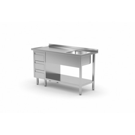 Stół ze zlewem jednokomorowym ,półką i szafką z trzema szufladami 1200x700x850mm