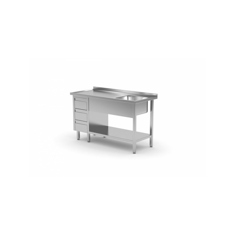 Stół ze zlewem jednokomorowym ,półką i szafką z trzema szufladami 1400x700x850mm