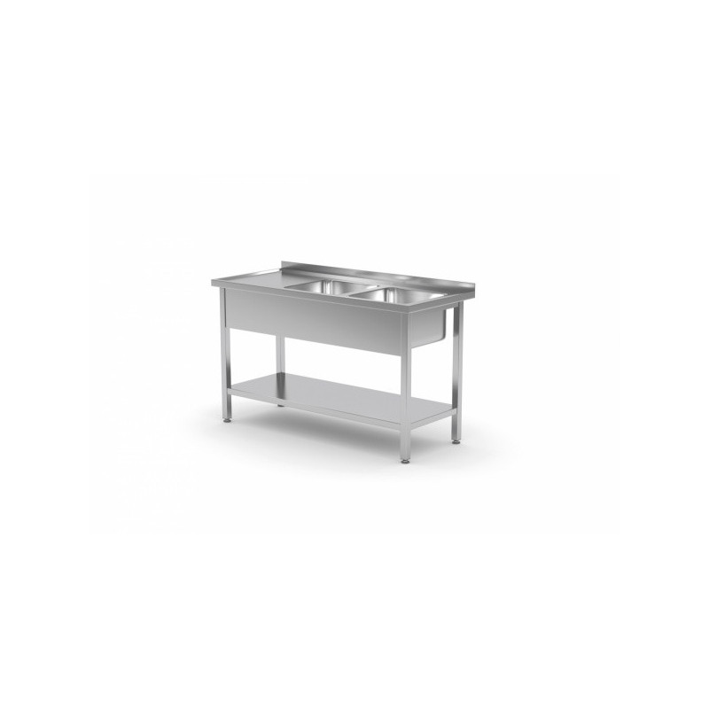 Stół ze zlewem dwukomorowym i półką 1100x700x850mm