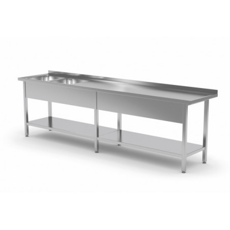 Stół ze zlewem dwukomorowym i półką wzmocniony 2500x600x850mm