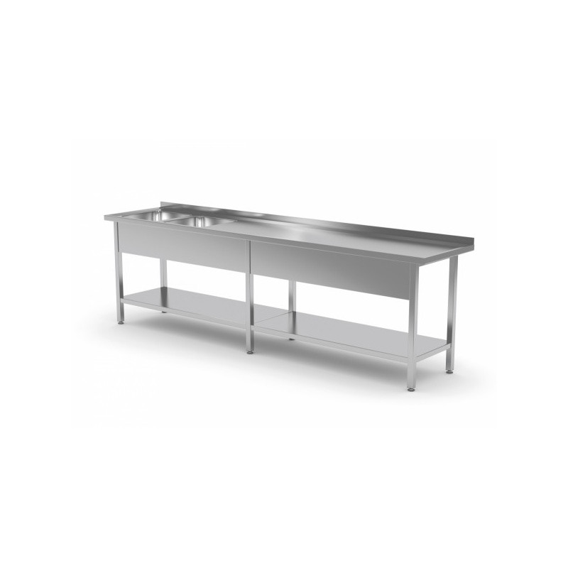 Stół ze zlewem dwukomorowym i półką wzmocniony 2700x700x850mm