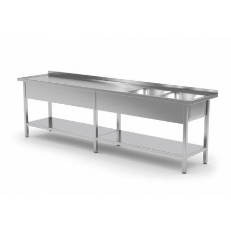 Stół ze zlewem dwukomorowym i półką wzmocniony 2200x600x850mm