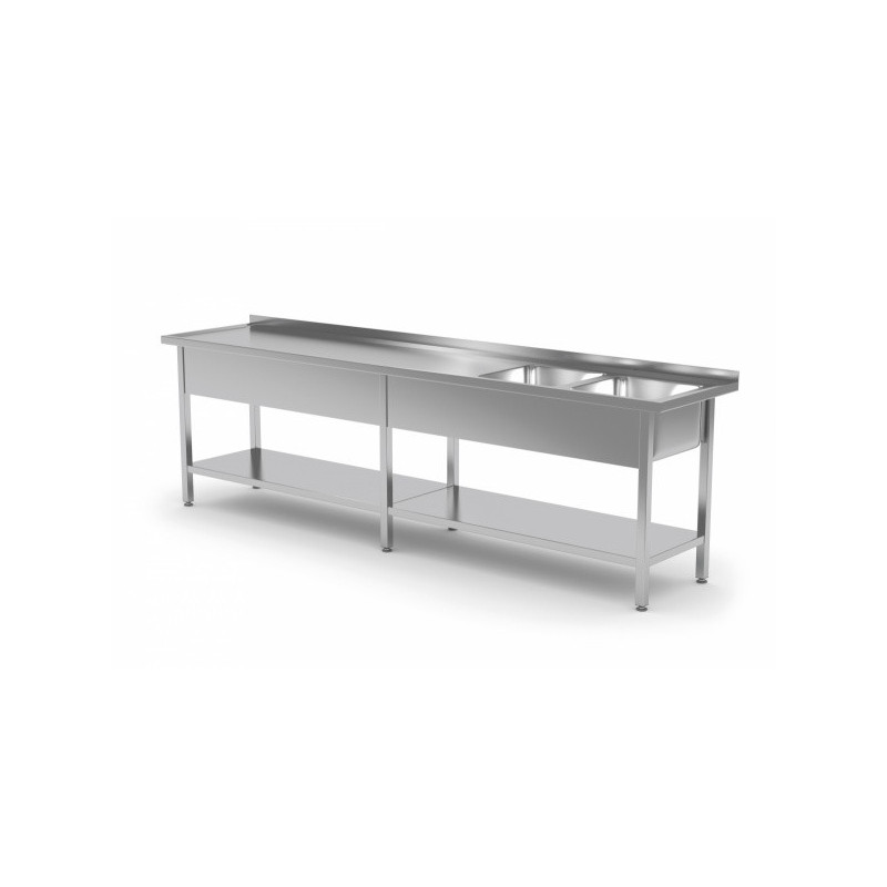 Stół ze zlewem dwukomorowym i półką wzmocniony 2300x700x850mm
