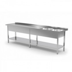 Stół ze zlewem dwukomorowym i półką wzmocniony 2600x700x850mm